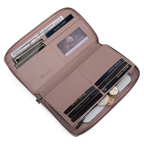 Wrangler Paisley Pattern Dual Sided Print Tote + Wallet Pink - Picture 9 of 9